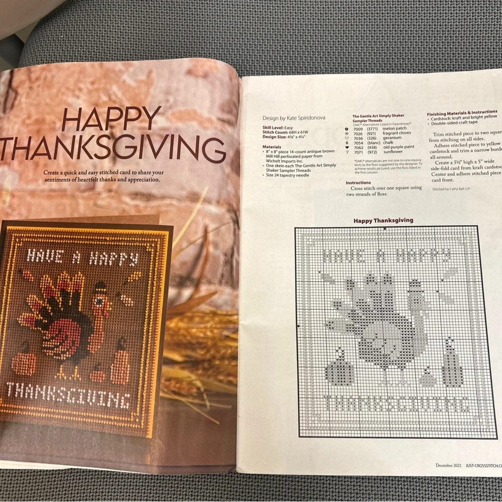 Just Cross Stitch magazine December 2021 Thanksgiving and Christmas designs